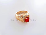 Anillo de Lujo - 103916 - Diseño Oval CZ Roja Oro Laminado 18K