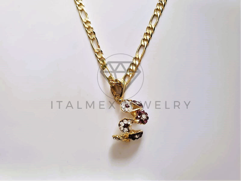 Dije de Lujo - 104174 - Dije Liston Clásico Circonia Clara y Morada Oro Laminado 18K