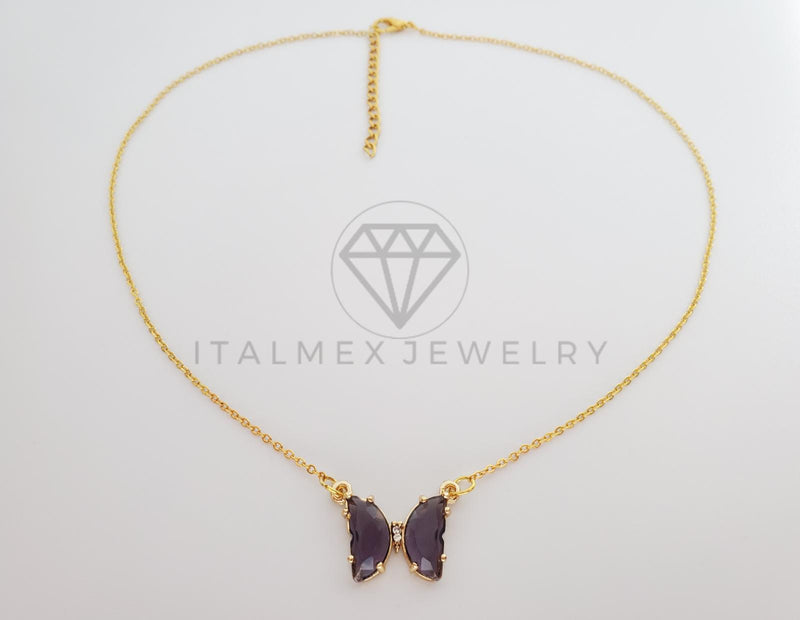 Collar Elegante - 101577 - Collar Mariposa CZ Morada Oro Laminado 18K