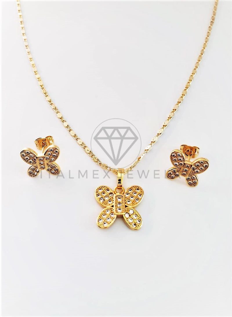 Juego de Lujo - 102908 - Diseño de Mariposas CZ Clara Oro Laminado 18K