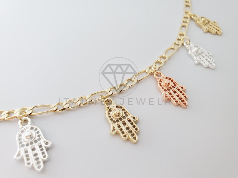 Pulsera Elegante - 100234 - Diseño Mano Hamsa 3 Oros Oro Laminado 18K
