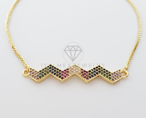 Pulsera Ajustable - 100340 - Diseño de ZigZag de CZ Color Oro Laminado 18K