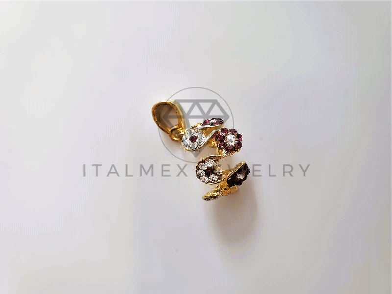 Dije de Lujo - 104174 - Dije Liston Clásico Circonia Clara y Morada Oro Laminado 18K