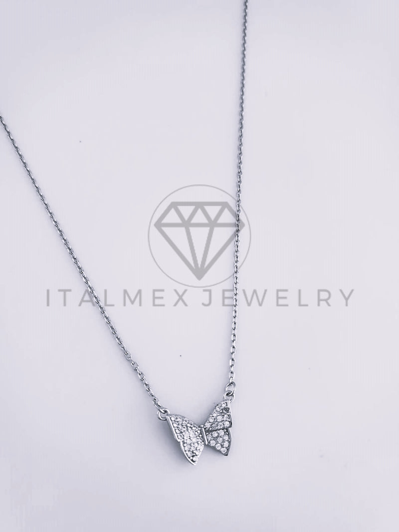 Collar de Lujo - 103631 - Estilo Mariposa Circonia Clara Plata Fina .925