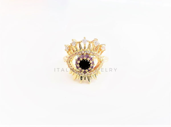 Anillo de Lujo - 103154 - Diseño Ojo Turco con CZ Colores Oro Laminado 18K