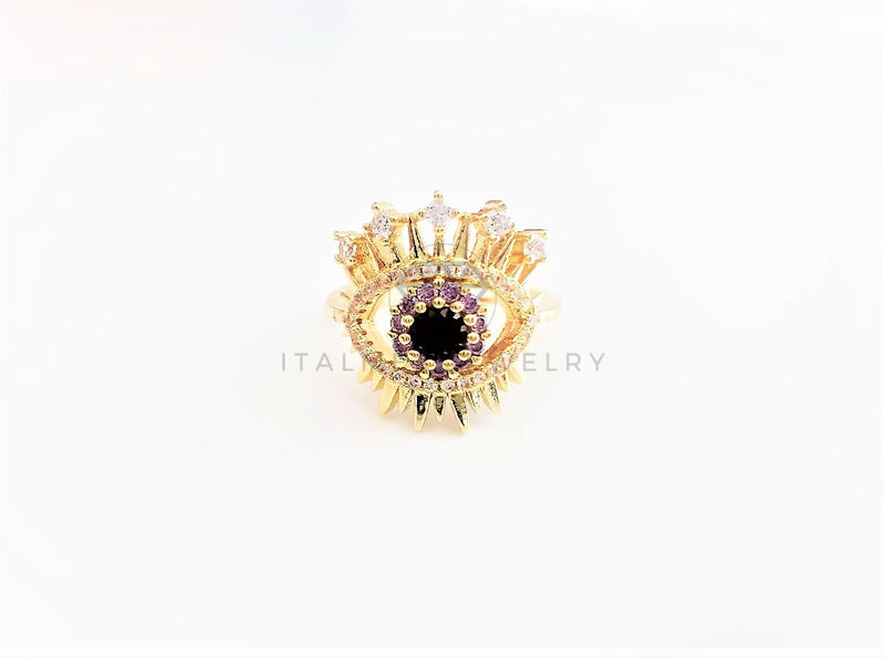Anillo de Lujo - 103154 - Diseño Ojo Turco con CZ Colores Oro Laminado 18K