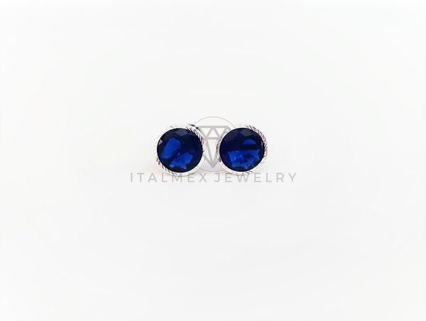 Broquel de Lujo - 102965 - Bisel Diamantado Redondo CZ Azul 8mm Plata .925