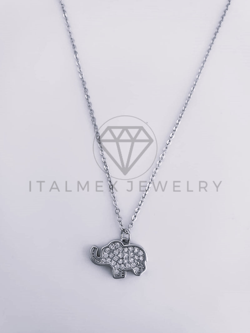 Collar de Lujo - 103636 - Estilo Elefante Circonia Clara Plata Fina .925