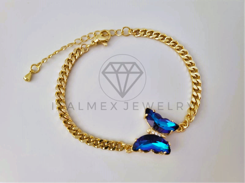 Pulsera de Lujo - 103958 - Diseño Cubana con Mariposa CZ Azul Oro Laminado 18K