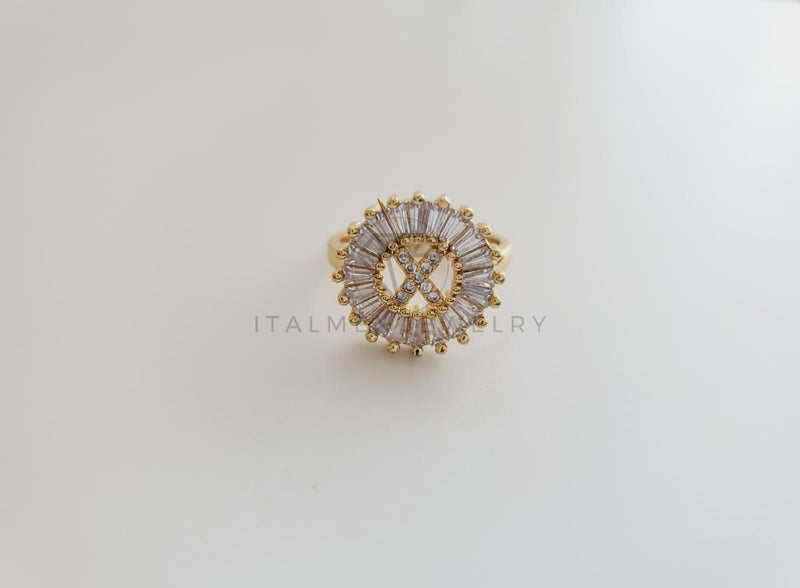 Anillo de Lujo - 102568 - Diseño Inicial "X" con CZ Clara Oro Laminado 18K