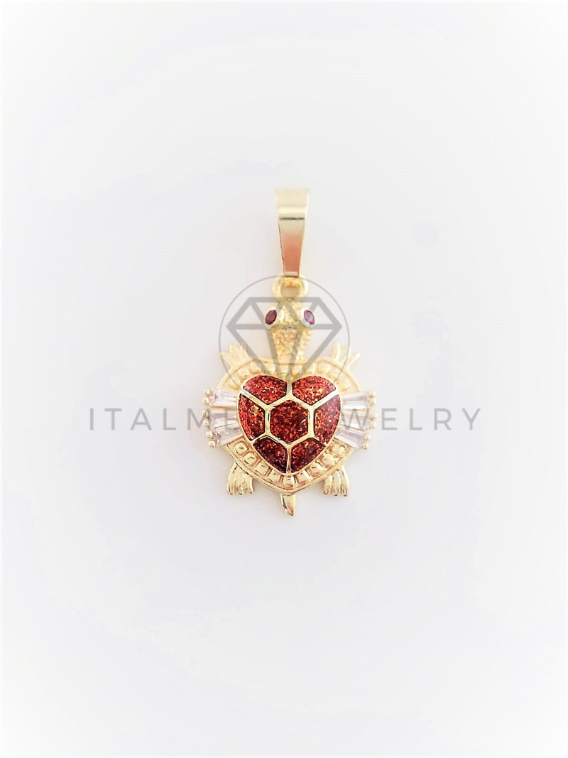 Dije Elegante - 102788 - Dije Tortuga Roja CZ Clara Tamaño Chico Oro Laminado 18K