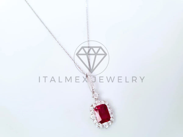 Collar de Lujo - 104430 - Estilo Princesa Circonia Roja 8mm Plata Fina .925