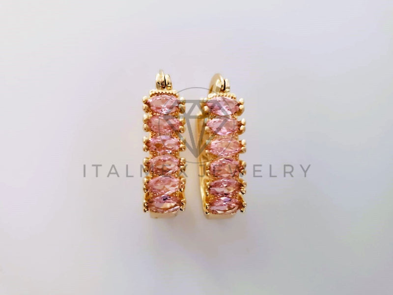 Arete de Lujo - 104620 - Huggie Baguette CZ Rosa Oro Laminado 18K