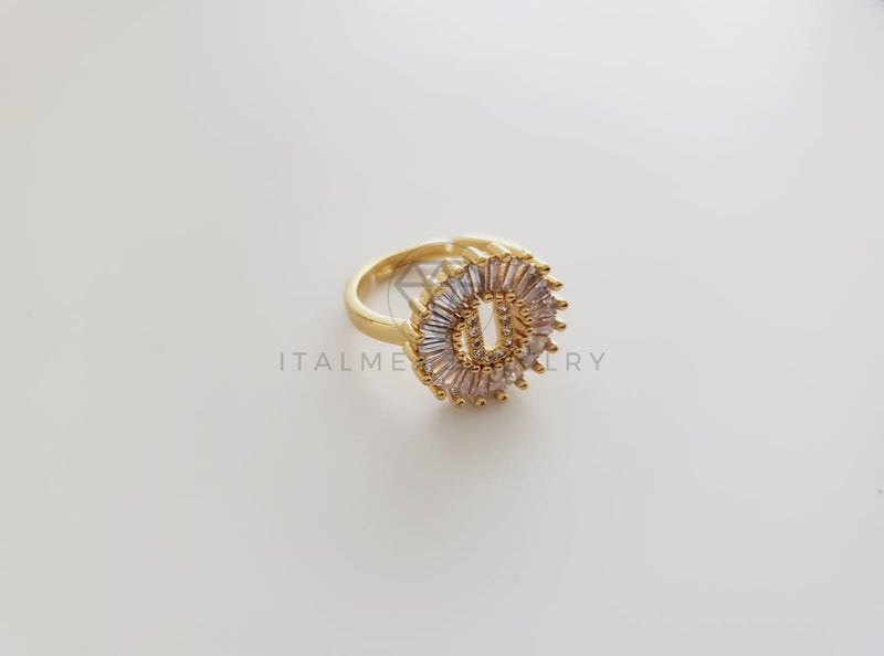 Anillo de Lujo - 102567 - Diseño Inicial "U" con CZ Clara Oro Laminado 18K