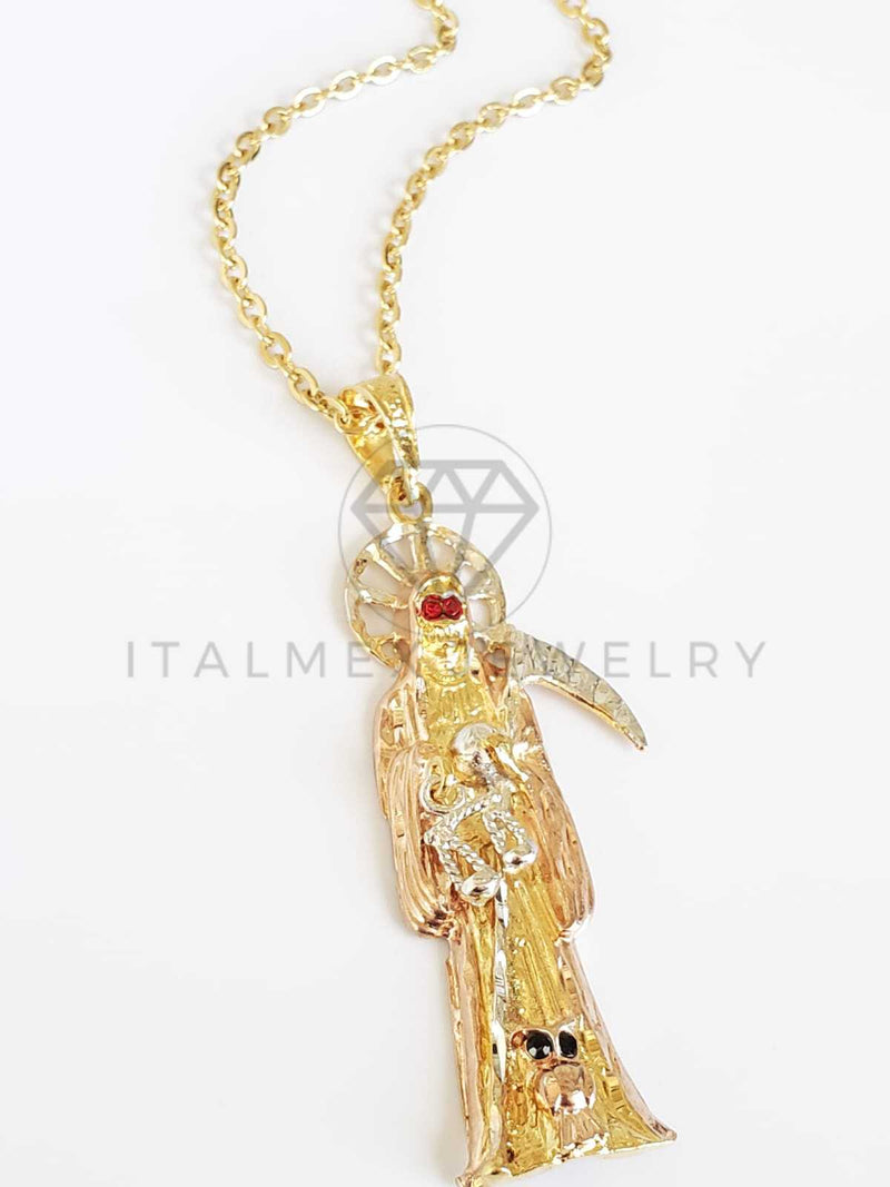 Dije Religioso - 100513 - Santa Muerte CZ Tamaño Extra Grande Oro Laminado 18K