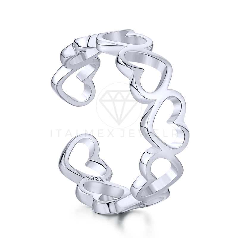 Anillo de Dama - 104115 - Anillo Ajustable Corazones Lisos Plata Fina .925