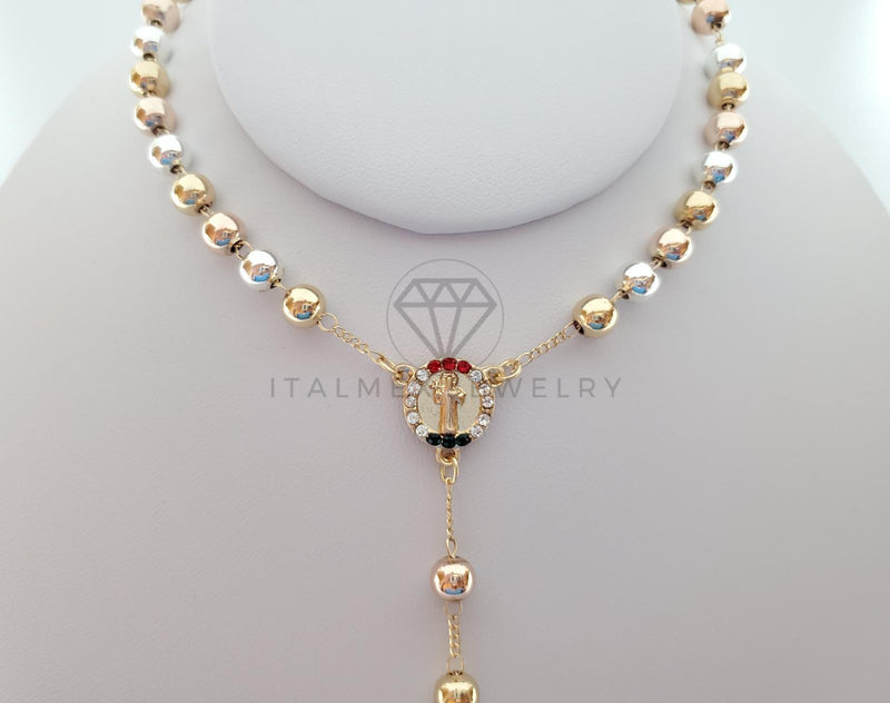 Rosario de Lujo - 101900 - Estilo Clásico con Medalla San Benito 3 Oros Oro Laminado 18K