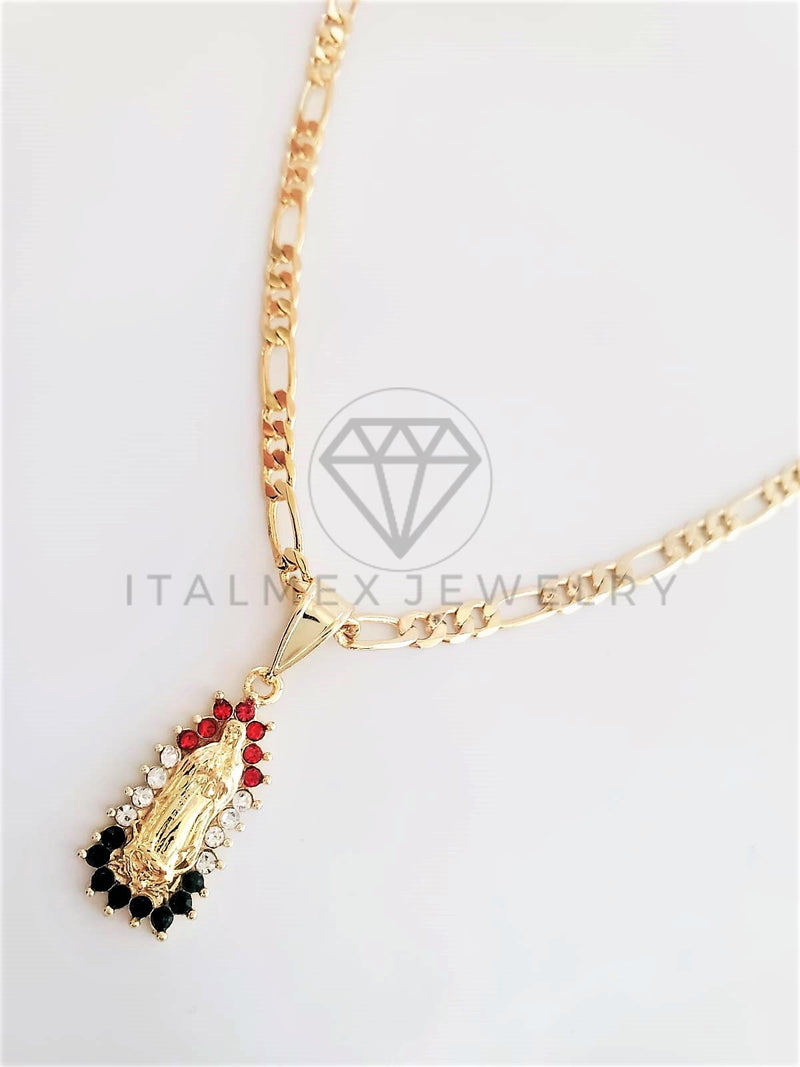 Dije Elegante - 102785 - Dije Virgen de Guadalupe CZ Tricolor Tamaño Chico Oro Laminado 18K