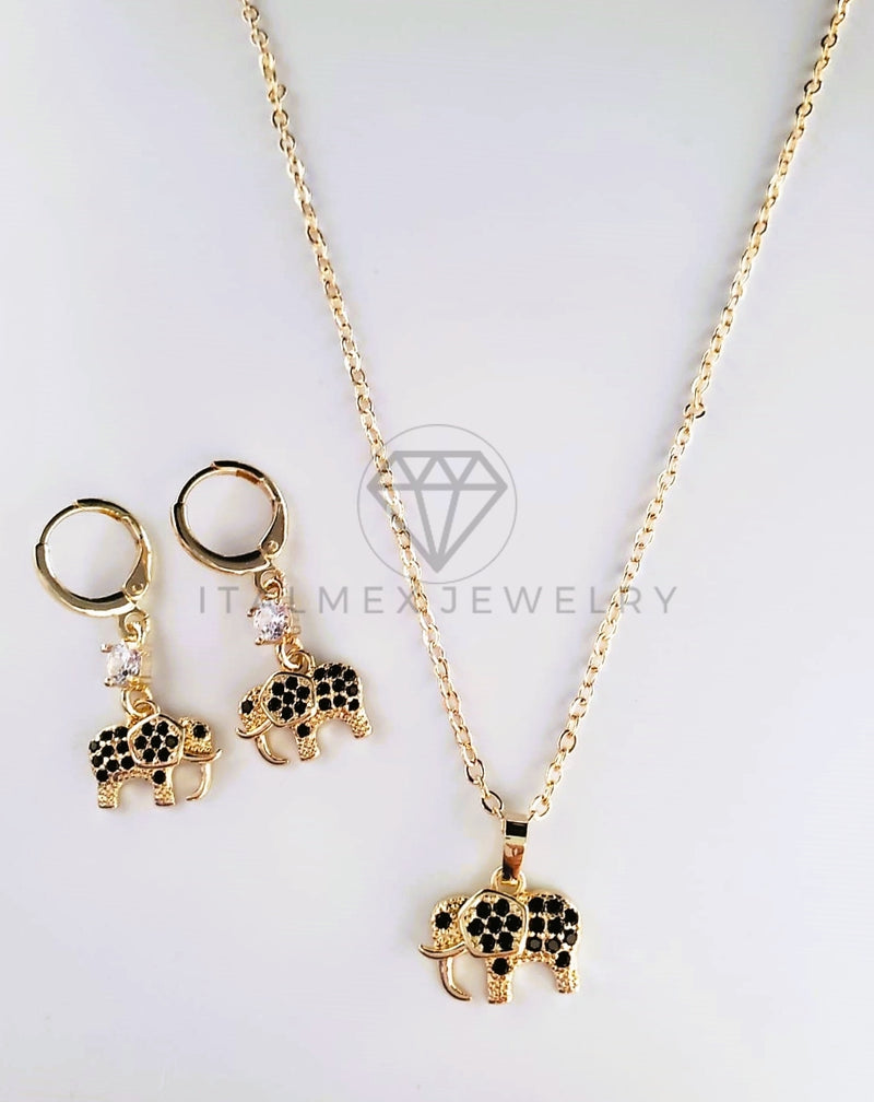 Juego de Lujo - 103821 - Diseño Elefante CZ Negra Oro Laminado 18K