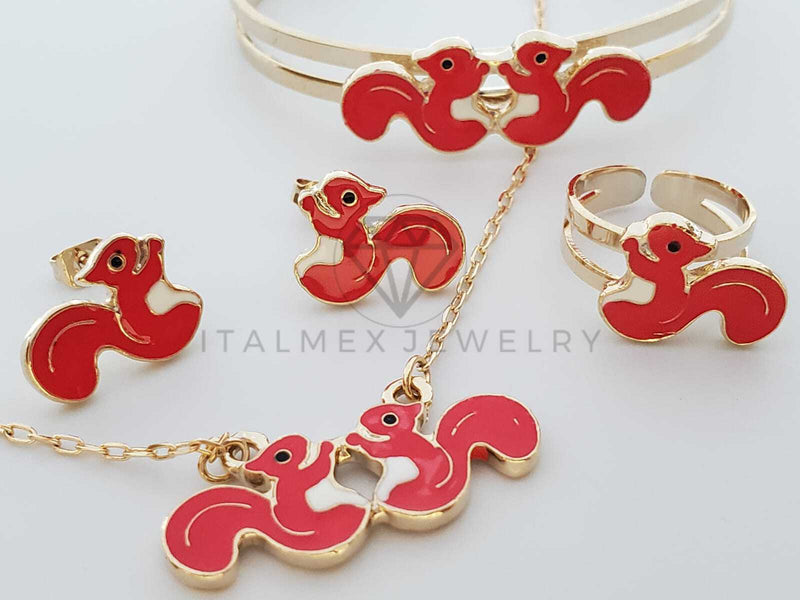 Juego de Niña - 101814 - Diseño de Ardillitas Rosas Oro Laminado 18K