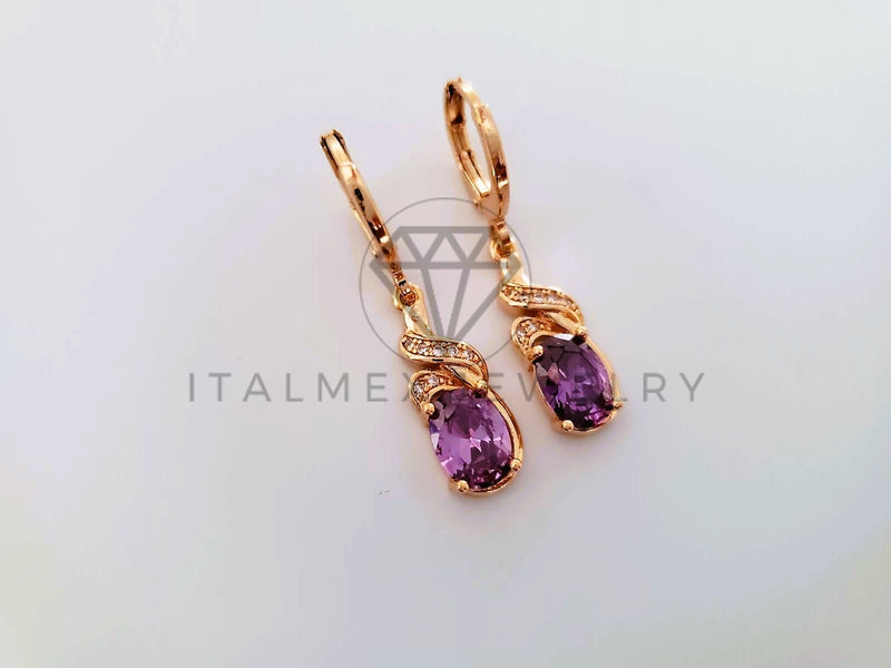 Arete de Lujo - 104348 - Diseño de Gota CZ Morada Oro Laminado 18K