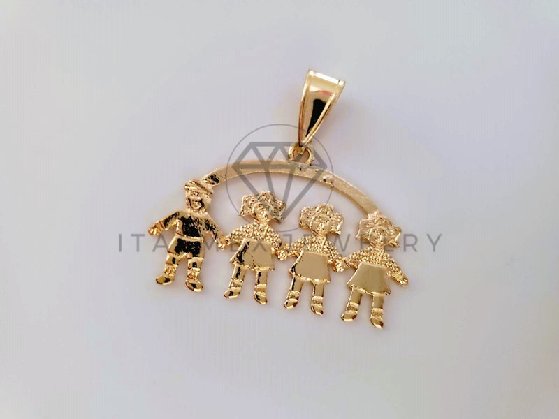 Dije Elegante - 104340 - Dije 3 Niñas y 1 Niño Tamaño Chico Oro Laminado 18K
