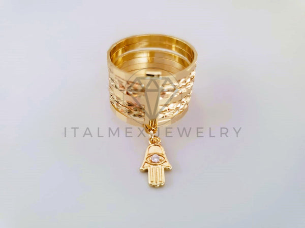 Anillo de Lujo - 103906 - Anillo Semanario Diamantado Mano Hamsa Oro Laminado 18K
