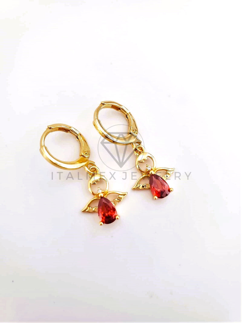 Arete de Lujo - 103547 - Diseño Angelito CZ Roja Oro Laminado 18K