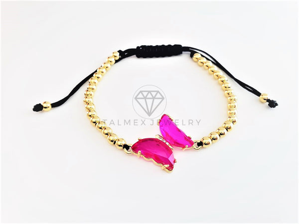 Pulsera de Lujo - 103178 - Diseño Bolitas con Mariposa CZ Rosa Vivo Oro Laminado 18K