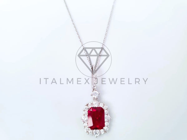 Collar de Lujo - 104430 - Estilo Princesa Circonia Roja 8mm Plata Fina .925