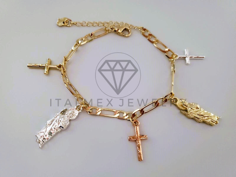 Pulsera Elegante - 104585 - Diseño San Judas y Cruz Oro Laminado 18K