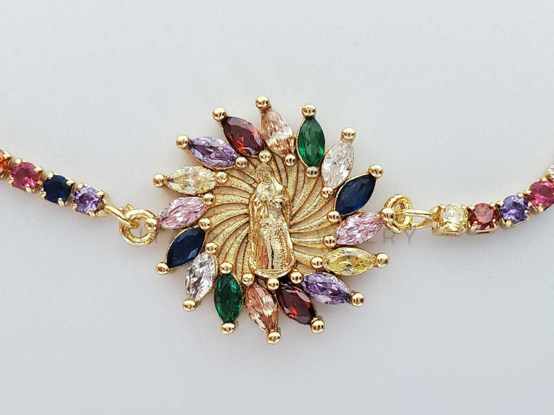 Pulsera Ajustable - 101281 - Diseño de Virgen con CZ Colores Oro Laminado 18K