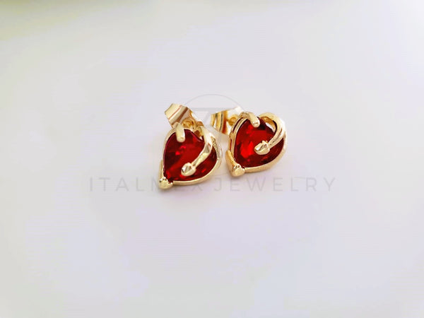 Broquel de Lujo - 104057 - Diseño Corazón CZ Roja Oro Laminado 18K