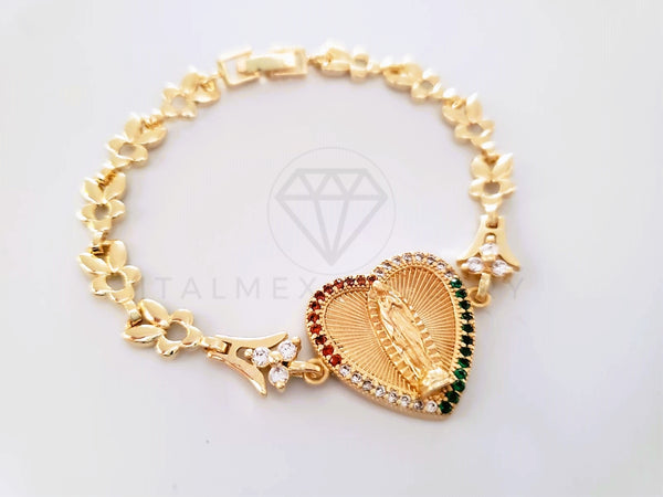 Pulsera Elegante - 103978 - Pulsera Virgen de Guadalupe CZ Tricolor Oro Laminado 18K