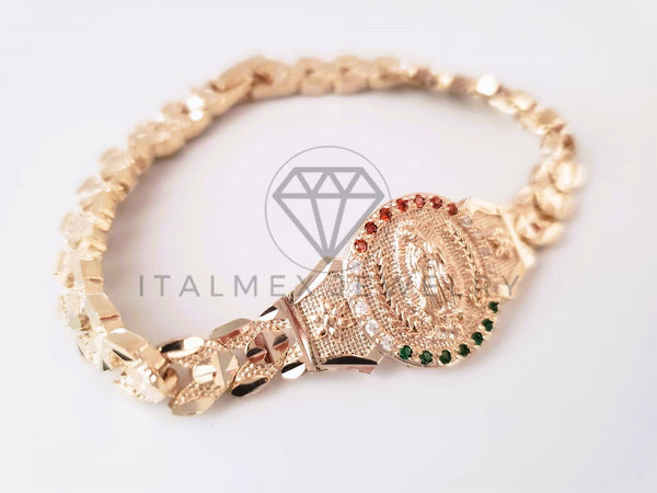 Pulsera Elegante - 104696 - Diseño de Lujo Virgen de Guadalupe CZ Tricolor Oro Laminado 18K
