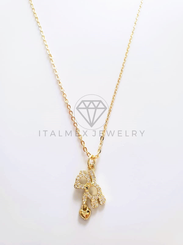 Collar Elegante - 103754 - Collar Oso y Corazón CZ Clara Oro Laminado 18K