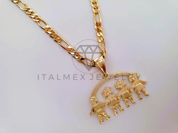 Dije Elegante - 104340 - Dije 3 Niñas y 1 Niño Tamaño Chico Oro Laminado 18K