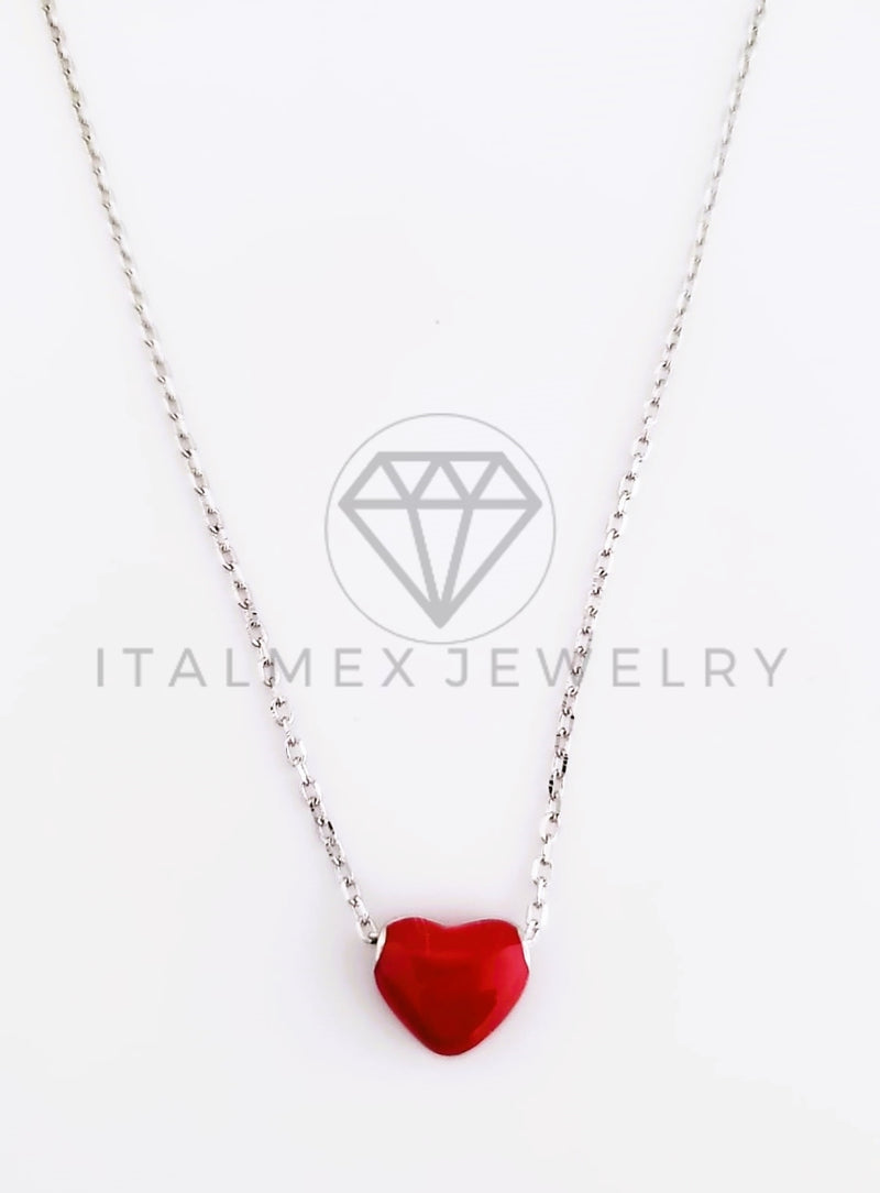 Collar de Lujo - 103633 - Estilo Corazón Rojo 8mm Plata Fina .925