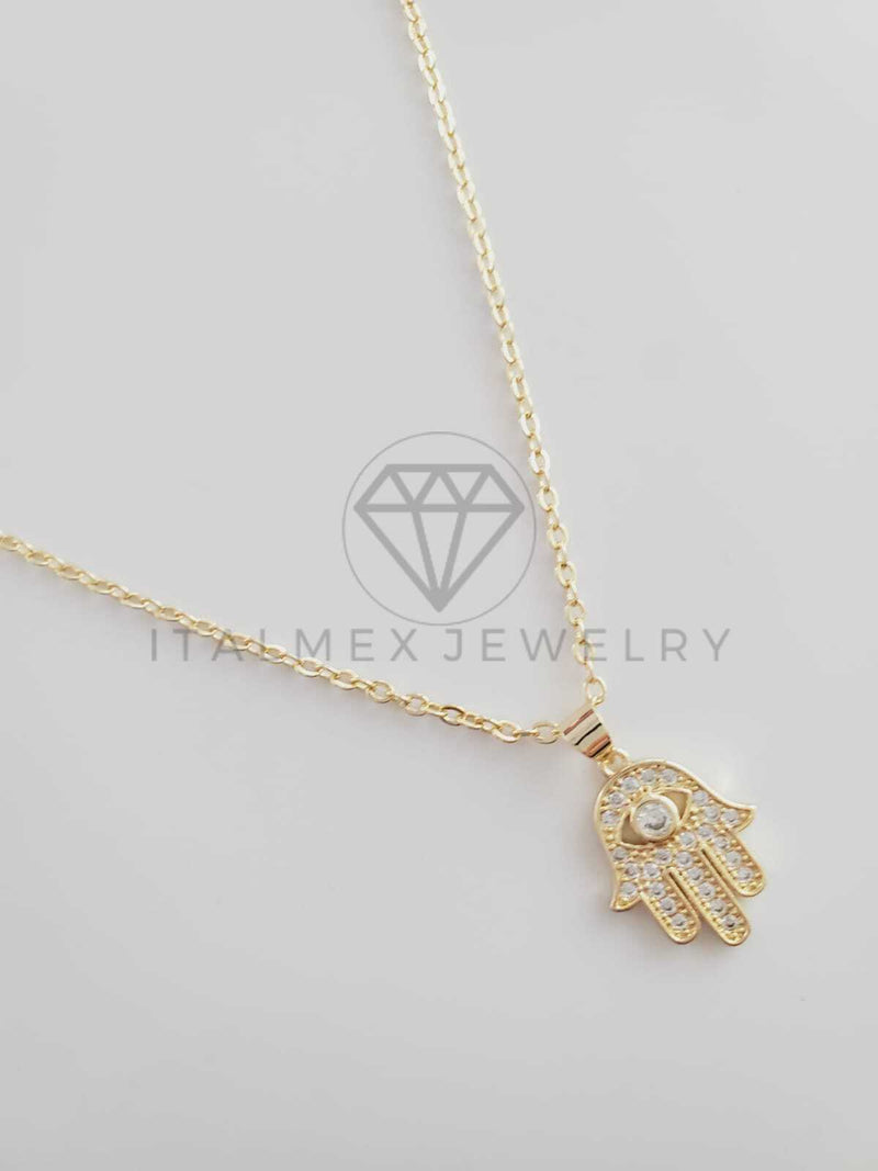 Collar Elegante - 102652 - Collar Mano Hamsa CZ Clara Oro Laminado 18K