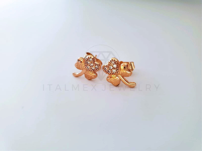 Broquel de Lujo - 104082 - Diseño Flor Trebol Laser CZ Clara Oro Laminado 18K