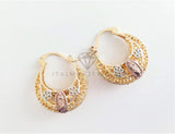Arete Elegante - 102886 - Estilo Canasta con Virgen de Guadalupe y Flores Oro Laminado 18K