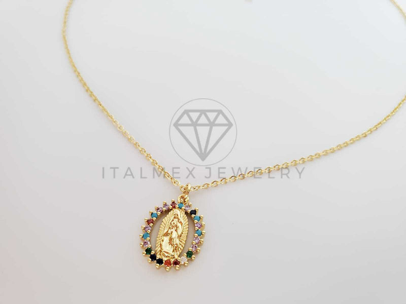 Collar Elegante - 101609 - Collar Medalla Virgen Guadalupe CZ Color Oro Laminado 18K