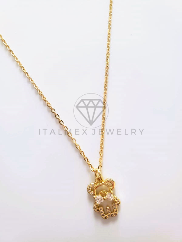 Collar Elegante - 103755 - Collar Oso con Moño CZ Clara Oro Laminado 18K