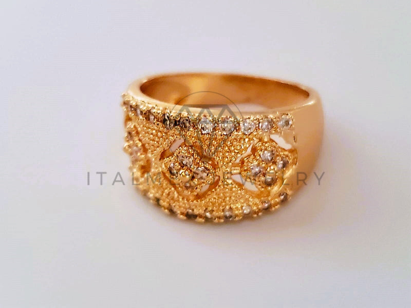 Anillo Dama de Lujo -104381 - Banda Floral con Circonia Clara Oro Laminado 18K