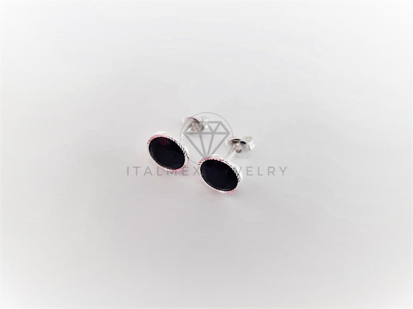 Broquel de Lujo - 102966 - Bisel Diamantado Redondo CZ Negra 8mm Plata .925