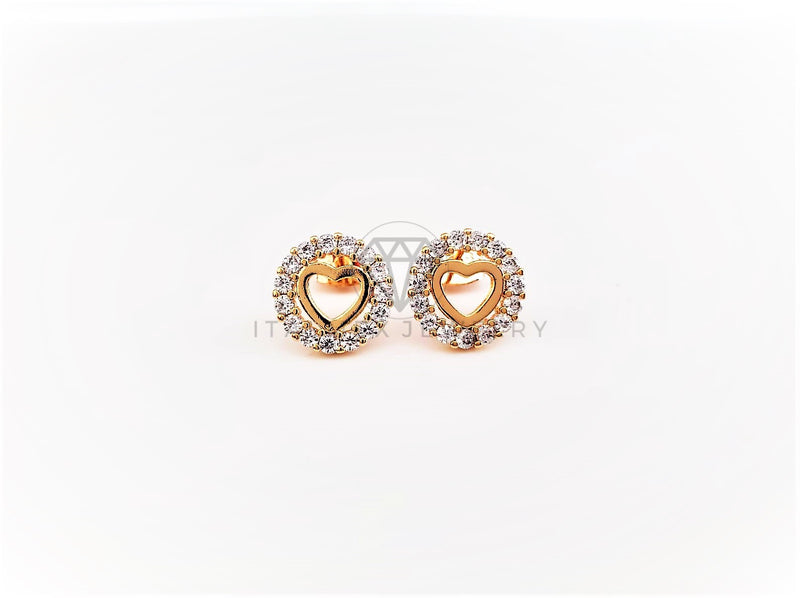 Broquel de Lujo - 103103 - Diseño de Corazón Biselado CZ Clara Oro Laminado 18K