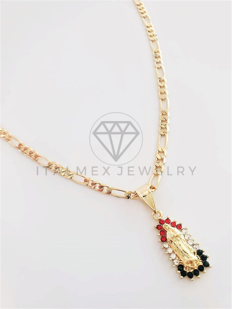 Dije Elegante - 102785 - Dije Virgen de Guadalupe CZ Tricolor Tamaño Chico Oro Laminado 18K