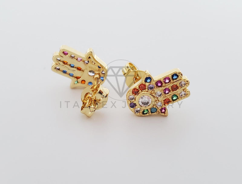 Broquel de Lujo - 100151 - Diseño de Mano Hamsa CZ Color Oro Laminado 18K