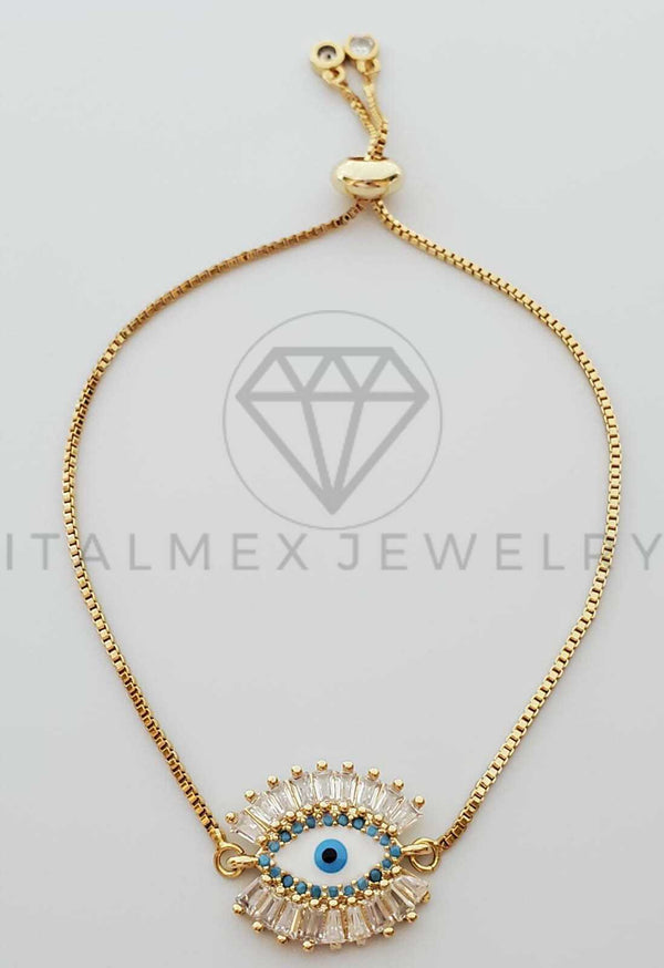 Pulsera Ajustable - 100339 - Diseño de Mal de Ojo CZ Clara Oro Laminado 18K