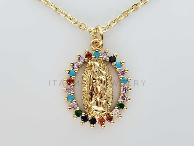 Collar Elegante - 101609 - Collar Medalla Virgen Guadalupe CZ Color Oro Laminado 18K